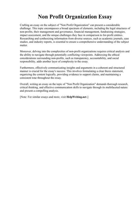 91 Nonprofit Organizations Essay Topic Ideas & Examples.